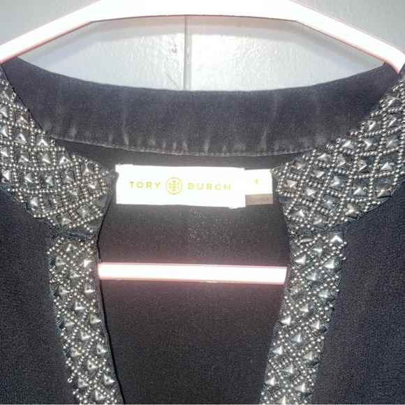 Tory Burch Black Chiffon Silk Beaded Blouse Size 4 - Picture 2 of 7